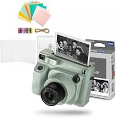 Fujifilm Instax Wide 400 Camera with Built-in Automatic Electronic Flash and Self-Timer (Green) Bundle with Fujifilm Instax Wide Monochrome Film and Accessory Kit Bundle (3 Items)