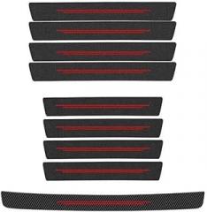 9 Pieces Carbon Fibre Door Sill Protectors for Ford Transit/Tourneo Custom 2023-2024 2025, with Self-Adhesive Tape, Car Sill Guards Trim Accessories,Normal-Bla-ck Red Line