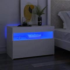Modern Bedside Cabinet with RGB LED Lights, Ample Storage for Bedroom Nightstand, Minimalist White Finish White-A, 13.8 x 23.6 x 15.7 in