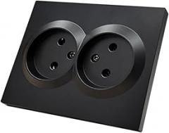 Black Double Power Socket 16A EU Standard Electrical Outlet Standard Ground Wall Socket Flame Retardant Spray Paint Plastic