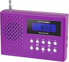 HANNLOMAX HX-512R Portable AM/FM/Weather Alert Radio, Alarm Clock, LCD Display, Headphone Jack, AC/DC Dual Power Source. (Purple)