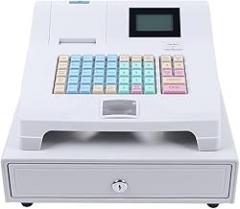 48 Keys Cashier Register, Small Business Electronic Cash Register, Cash Register with Drawer Flat Keyboard and Thermal Printer, 8 Digital LCD Commercial Cash Register for Business