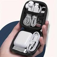 1PCS Black Electronic Accessory Storage Box-a Durable And Portable That Safely Holds Headphones,Charging Cables,And USB Devices,Featuring a Secure Zipper Design