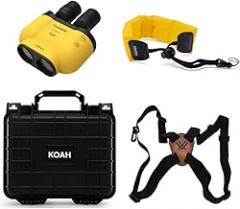 Fujifilm TS-X 1440 Techno Stabi Binoculars with Softcase with Electronic Gyro Sensor (Yellow) Bundle with Weatherproof Hard Case, and Floating Camera Strap (Yellow), and Harness Strap (4 Items)