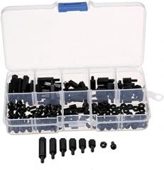 180pcs Nylon Standoffs and Fasteners Set Black Nylon Screws Nuts and Spacers for Electronics PCB and DIY Projects