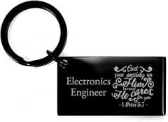 Generic Electronics Engineer Keyring for Coworker Electronics Engineer 1 Peter 5:7 Cast you anxiety on Him because He cares for you Electronics Engineer Bible Verse Christmas Birthday Religious Personali
