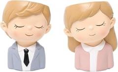2 Piece Resin Succulent Flowerpot Home Photo Props Ornament Cute Couple