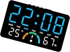 Multifunctional Electronic Clock Large LED Display Real Time Room Climate Monitoring Adjustment Brightness Use Home Office Wall Mounting Digital Table Clock with Hygrometer