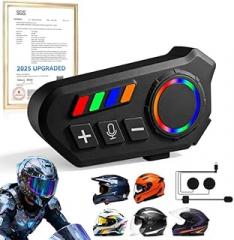 5.0 Motorcycle Bluetooth Headset Helmet Speakers【V1.5.0 Smart Chip】【German 3D Stereo Sound】 Noise Cancellation, 800mAh Battery, Hands-Free Calling Motorcycle Headset, for Cycling Skiing - No Intercom