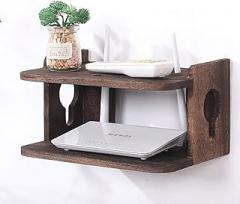 Wooden Wireless WiFi Router Storage Box, Wall Mounted Floating Shelf for TV Cabinet, Set Top Box & Electronics Organizer Living Room Bedroom