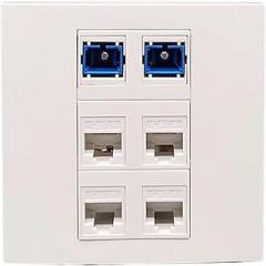 4-Prong CAT6 RJ45 Ethernet LAN Connector Wall Plate 86x86mm with 2 Ports SC UPC Fiber SC-SC Female Network Panel