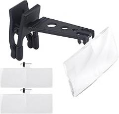 iayokocc Clip on Magnifier, 1.5X 2.5X 3.5X Magnification Plastic Case Clip on Glasses Type Magnifier, 3 Clear Magnifying Glass Lenses for Reading Kids Seniors Handheld(Clear)