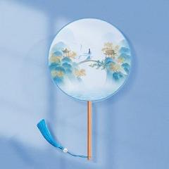 Chinese Traditional Fan Kimono Antique Fan Summer Half Transparent Long Handle Flow sow Dance Fan Female Costume and Haunter Cheongsam Small Round Fan YISSING (Color : 04(Translucent))