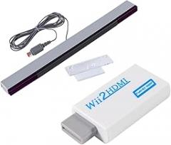 Aokin Sensor Bar and Wii to HDMI Converter - Wired Infrared Ray Sensor Bar and HDMI Adapter for Nintendo Wii