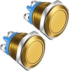 16mm Gold ​Shell Screw Terminal 3A/12V 24V 36 DC 110V 250VAC Momentary Push Button 1NO IP65 SPST Waterproof Aluminium Alloy Shell (2pcs)