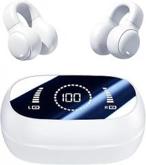 Clip On Earbuds,Open Ear Headphones Wireless Bluetooth 5.4, HD Voice Calls,Waterproof Earbuds for Fitness and Running White Earphones