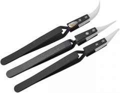 Ceramic Tweezers Set 3 Pieces Non Conductive Anti-Static Reverse Tweezers Heat Resistant for Electronic Soldering