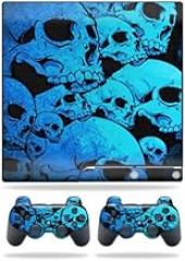 MightySkins Skin Compatible with Sony PlayStation 3 PS3 Slim Skins + 2 Controller Skins Sticker Blue Skulls
