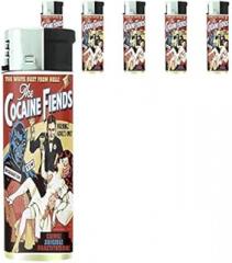 Vintage Poster White Dust from Hell Set of 5 Lighters S306 Electronic Refillable Flame Cigarette Smoking