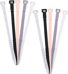 10pcs Reusable Silicone Zip Ties Cable Straps 180mm Elastic Rubber Cord Wraps for Electronics Wire Management Home Office Travel with Set