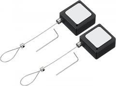 PATIKIL 3.3 Ft Retractable Remote Control Tether, 2 Pcs Square Security Cable Lanyard Lock with Adjustable Clasp Adhesive for TV Remote Control Controller, Black(Lock Buckles)