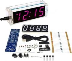 4 Digital DIY Electronic Clock kit Multicolor LED time Week Temperature Date Display with Clear case Cover (pink)