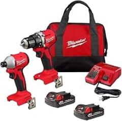 Milwaukee 2798-22CT-18V Compact Brushless Drill/Brushless Impact Combo Kit (2 Tool) + 2 Li-Ion Battery(18V/1.5Ah) + Multi-Voltage Charger(12-18V) + Belt Clip + Contractor Bag