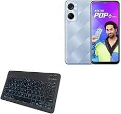 BoxWave Keyboard Compatible with Tecno Pop 6 Pro - SlimKeys Bluetooth Keyboard - with Backlight, Portable Slim LED 7 Colors - Jet Black