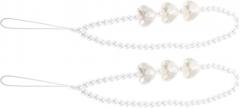 Kisangel 2Pcs Multi-function Pearl Beaded Phone Lanyard White Anti-lost Wrist Hand Strap for Smartphones Cameras Keys Lightweight Electronic Accessories