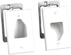 DATA COMM Electronics 50-3331-WH-KIT Flat Panel TV Cord Organizer Kit, Wall Cable Pass Through, Hides Low Voltage Wires Behind Mounted TV, Includes 2 Mounting Brackets, Up/Down Cable Plate, White