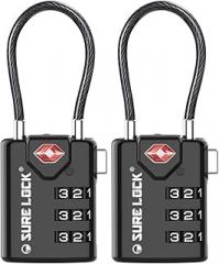 SURE LOCK TSA Compatible Travel Luggage Locks, Inspection Indicator, Easy Read Dials - 2 pack