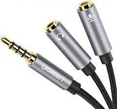 UGREEN Headphone Splitter 3.5mm 2 Female to 1 Male Mic and Audio Y Splitter TRRS Headset Adapter Cable Stereo Compatible with Switch 2/PS4/PS5 Steam Deck Xbox PC Laptop Phone Tablet Gaming