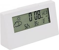Thermohygrometer Clock with Night Light and Luminous Display, LED Electronic Alarm Clock for Home Office, Indoor Temperature Humidity Monitor(White Night Light)
