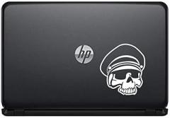 Skull Army Officer Hat Vinyl Decal Sticker for Computer MacBook Laptop Ipad Electronics Home Window Custom Walls Cars Trucks Motorcycle Automobile and More (White)