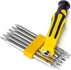12-in-1 Precision Screwdriver Set, 6pcs Carbon Steel Bits with Ergonomic Handle for Mobile Phone, Tablet, Electronics Repair - Fix Y, U, Triangle, Cross and Flat Screws, Yellow