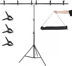 UTEBIT T-Shape Backdrop Stand Support Kit 6.6x5ft, Adjustable Photo Backdrop Stand with 3 Strong Spring Clamps, Photography Videography Studio Green Screen Backdrop Stand Portable for Parties