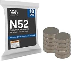 Strong Neodymium Disc Magnets, N52, Plated, 0.5 in x 0.125 in, 7.97 lbs Holding Force, for Use On Electronics, Sensors, and Crafts, Pack of 10