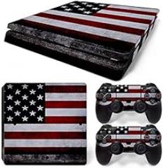 Game Console Skin Sticker Cover Compatible with PS4 Slim Console and Controller The Flag of United States (Multi)