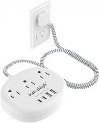 Small Extension Cord with USB C - 5 FT Short Extension Cord, 1625W 3 Prong Power Strip with 3 AC Outlet 4 USB (24W/4.8A), Bedside Charging Station for Home Office Dorm Room Essentials