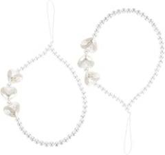 2Pcs White Heart Pearl Phone Lanyard Anti-lost Multi-function Wrist Strap Badge Holder for Smartphones and Electronic Accessories