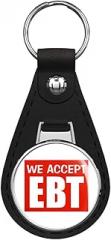 PRS Vinyl We Accept EBT -business window electronic door logo sign Black Leather Keychain Silver Keyring