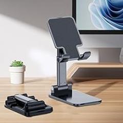 Foldable Phone Stand for Desk,Adjustable Angle of View,Portable Electronic Device Stand,Mobile Phone Universal,Black