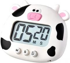 Lovely Cartoon Ox Electronic Cooking Timer Large Screen Kitchen Timer for Baking and Home Use White Without Battery