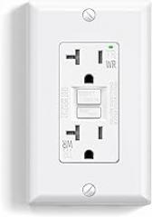 ELEGRP Outdoor GFCI Outlet 20 Amp, Self-Test GFI Electrical Outlet with Narrow Design, Tamper Resistant GFCI Receptacle with LED Indicator, UL Listed, White, Wall Plate Included, 1 Pack