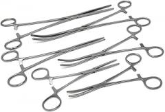 Pean Rochester Locking Forceps Clamps with Full Serrated Jaws Straight + Curved 6.25