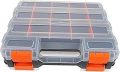 Double-sided Portable Tool Box with Dividers, Plastic Small Parts Organizer Case 32x27x8cm for Electronics Components and Hardware Storage