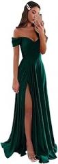 PRECISCRY Women's Satin Bridesmaid Dresses with Slit Satin Formal Gowns Long Prom Evening Party Dress with Pockets PRY184 Peacock