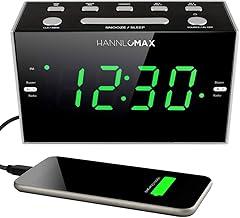 HANNLOMAX HX-122CR Alarm Clock Radio, PLL FM Radio, Dual Alarm, 1.2 inches Green LED Display, USB Port for 1A Charging, AC Power Operation only.