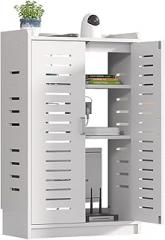 Large WiFi Router Cabinet 20''x31''x10'' Floor Standing Modem Organizer with Cable Management, White Electronics Enclosure for Power Strips & Network