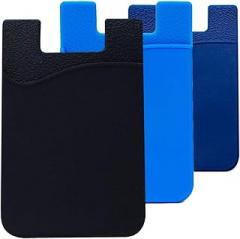 Silicone Card Keeper Phone Wallet Credit Card ID Card Holder For Iphone, Android and Most Smartphones (1 Black + 1 Navy + 1 Blue)